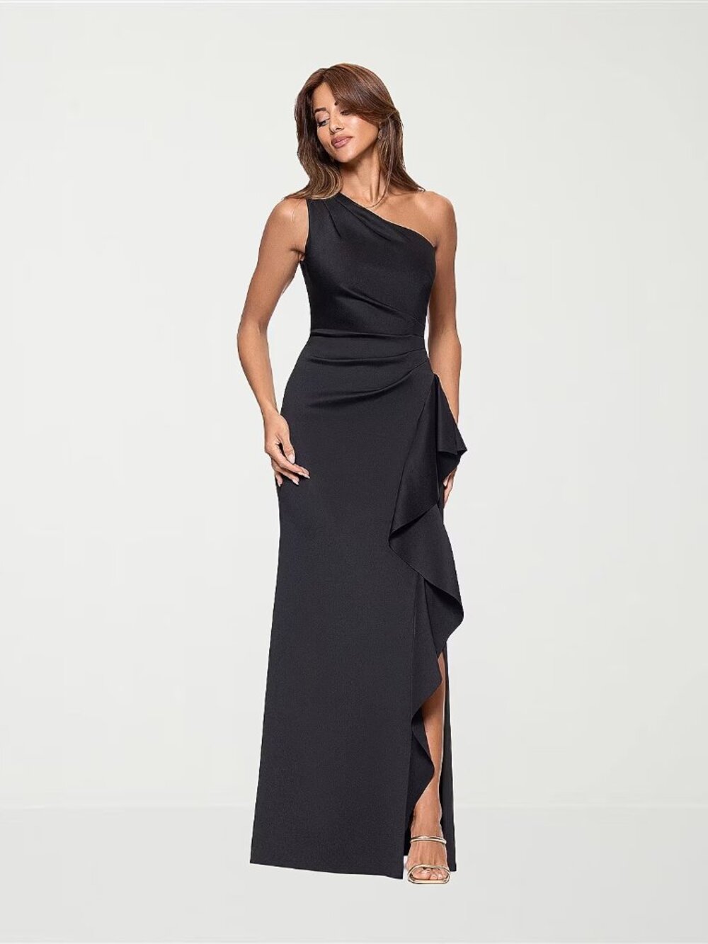 MSRP $130 DJ Jaz Womens 6, 18 Black Asymmetrical Neck Sleeveless Evening Gown P
